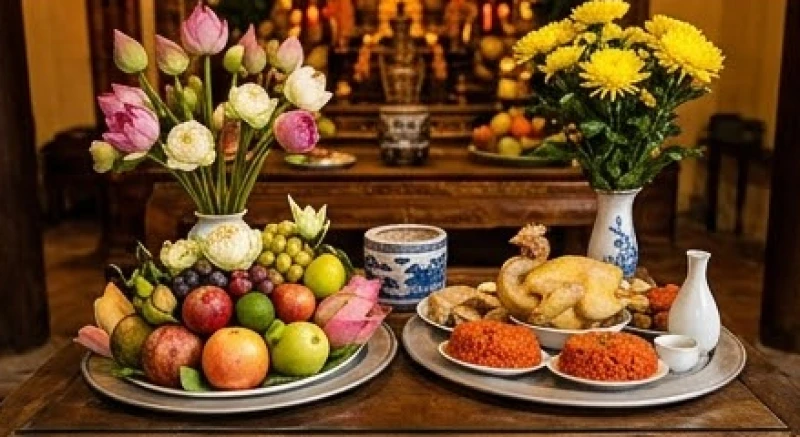 Văn khấn xin lộc Đền Tam Kỳ Hải Phòng: Bài cúng tài lộc & sắm lễ 4 Hai mâm lễ chay và lễ mặn được phân biệt rõ ràng để dâng lên các ban thờ khác nhau tại đền Tứ Phủ