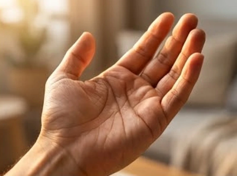 Đường tâm đạo có hai đường: Ý nghĩa, cách nhận biết và hóa giải 2 Bàn tay khum nhẹ dưới ánh sáng để kiểm tra độ sâu và sự liền mạch của các nếp nhăn phụ