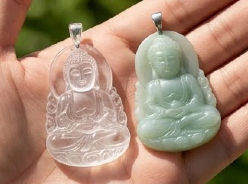 Bề mặt đục nhẹ với vân mềm mại của ngọc bích so với độ trong suốt của đá thạch anh