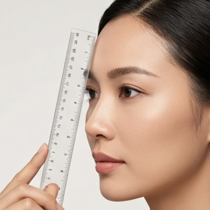 Dùng thước kẻ thẳng áp sát vào vầng trán để xác định khoảng trống của vết trũng