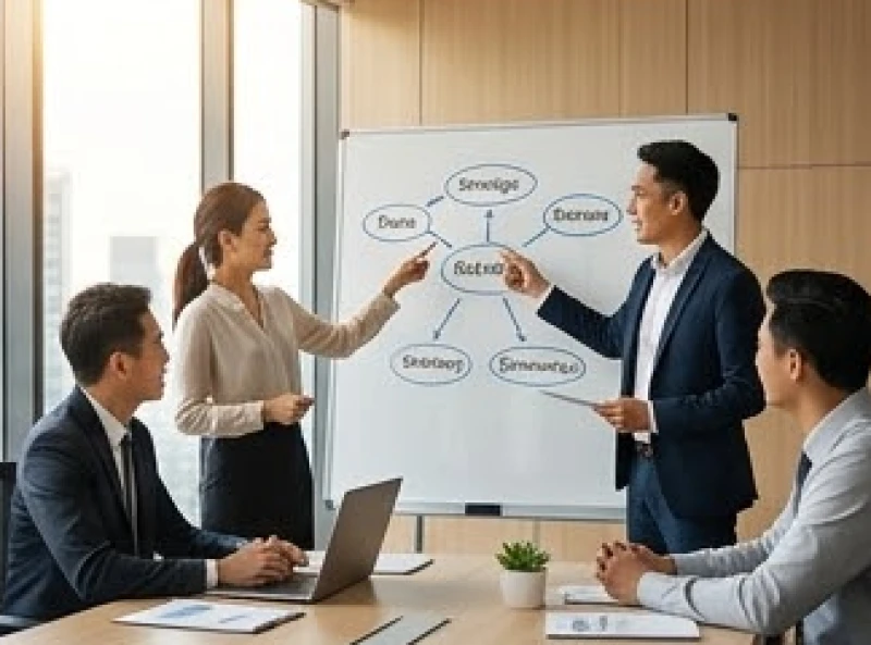 Đội ngũ nhân sự đang làm việc ăn ý và phân chia rõ ràng từng vai trò quản lý trong cuộc họp chiến lược