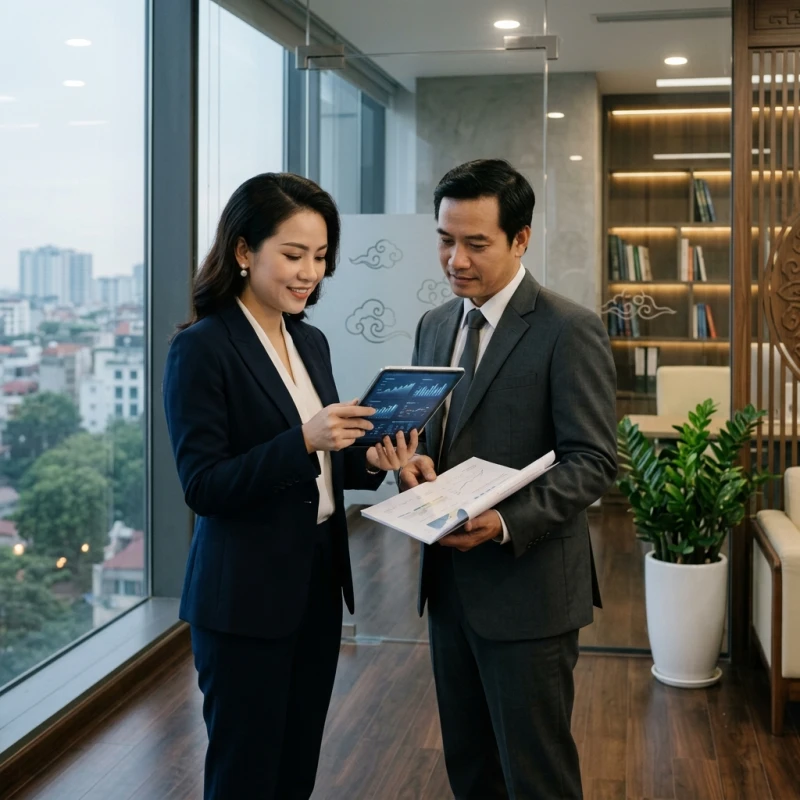 Tuổi Sửu hợp làm ăn với tuổi nào: định hướng đối tác & phân vai 3 Nữ doanh nhân cùng đối tác nam phân tích các chỉ số đo lường hiệu suất công việc trên máy tính bảng