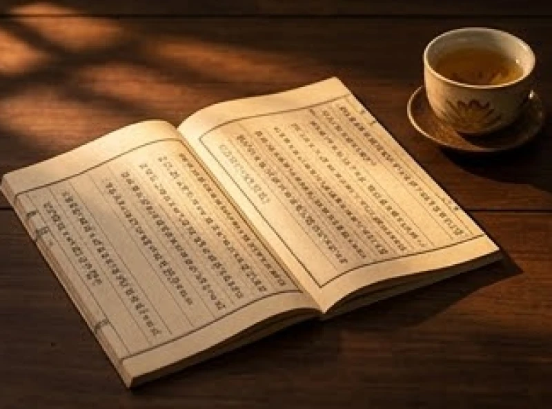 Bàn trà đạo với các cuốn sách tử vi cổ giúp phân tích chi tiết mức độ xung khắc giữa tháng và tuổi
