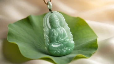 Mặt dây chuyền Phật bản mệnh 12 con giáp làm từ đá tự nhiên nguyên khối đặt trang trọng trên đài sen