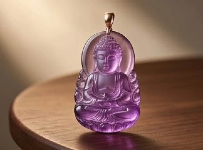 Mặt Phật A Di Đà bằng đá thạch anh tím và mã não đỏ dành cho người mệnh Thổ