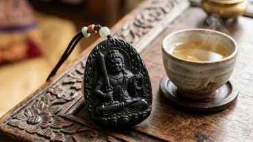 Mặt dây chuyền khắc Bất Động Minh Vương là vị phật bản mệnh tuổi dậu làm từ đá tự nhiên
