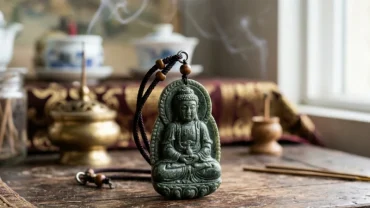 Mặt dây chuyền phật bản mệnh tuổi tuất hình Phật A Di Đà chạm khắc tinh xảo từ đá tự nhiên