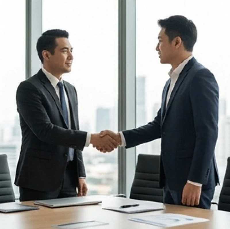 Quản lý dự án đang tự tin đàm phán hợp đồng chiến lược với đối tác trong phòng họp