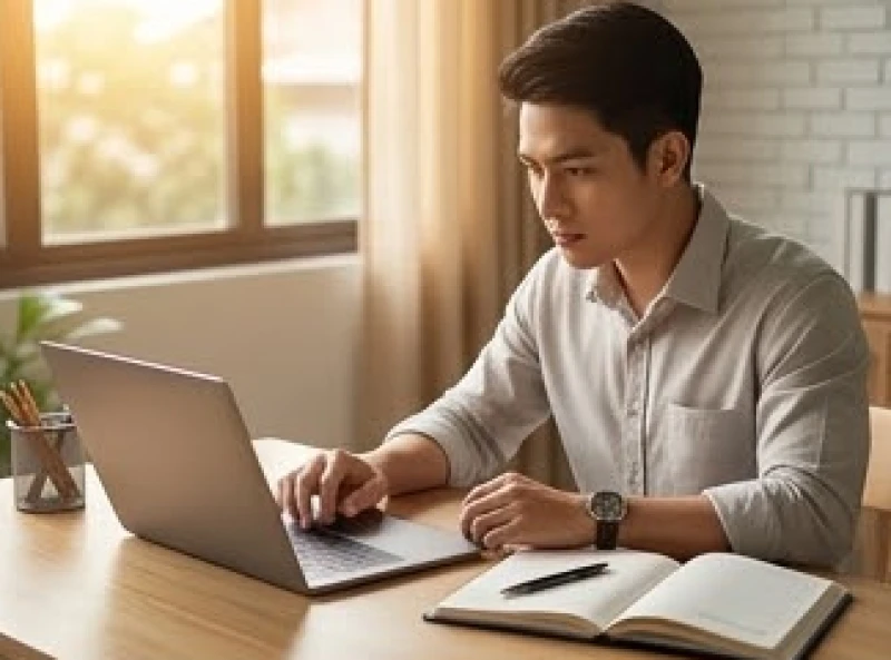 Tử vi tuổi Nhâm Ngọ 2002 năm 2027: chi tiết vận hạn & cúng sao 3 Người trẻ làm việc tập trung trước màn hình máy tính với sổ kế hoạch tài chính chi tiết