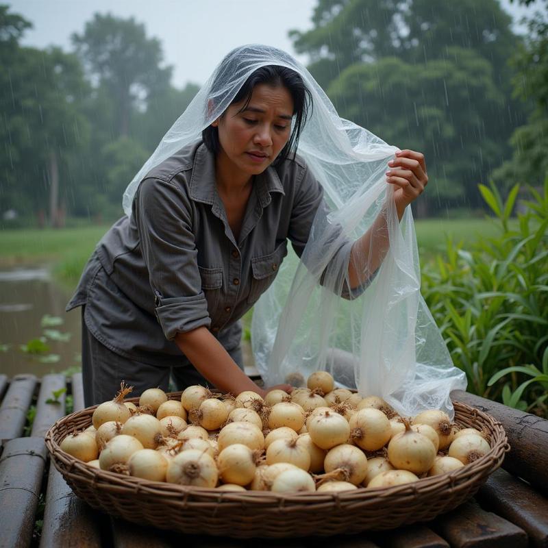 Phơi củ từ bị mưa