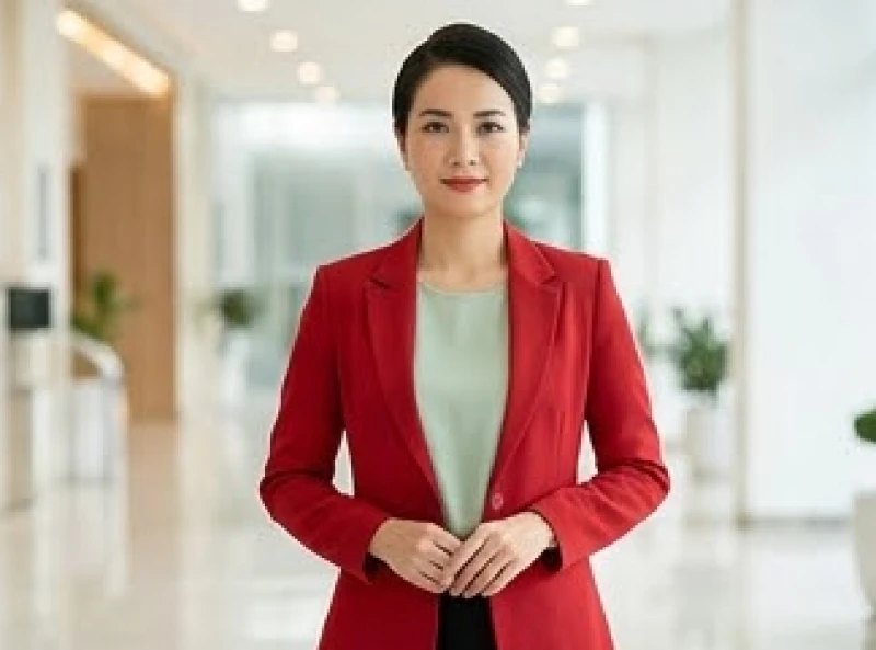 Áo blazer màu đỏ rực rỡ phối cùng áo lót tông xanh lá nhẹ nhàng đầy phong cách