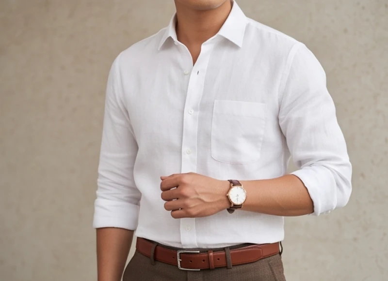 Màu trang phục hợp tuổi Tỵ: Phối đồ 60-30-10 và mẹo hóa giải 5 Nam giới kết hợp áo sơ mi trắng cùng phụ kiện màu nâu đất để làm dịu đi sự lạnh lẽo của mệnh Kim