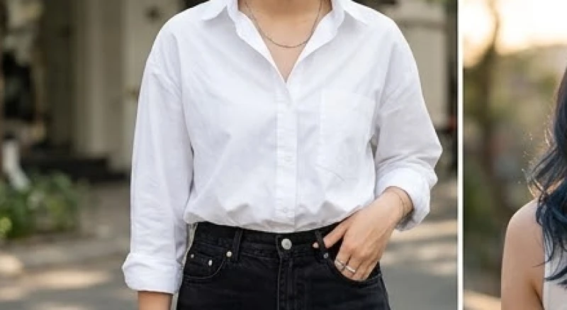 Bộ trang phục dạo phố kết hợp áo thun trắng và quần áo tối màu khỏe khoắn, hiện đại cho giới trẻ.