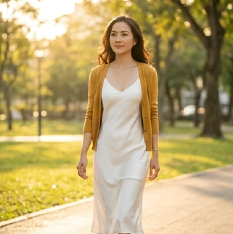 Màu trang phục hợp tuổi Hợi: Tỷ lệ phối đồ nam nữ theo dịp 7 Trang phục dạo phố kết hợp áo cardigan mỏng màu vàng mù tạt khoác ngoài váy lụa trắng
