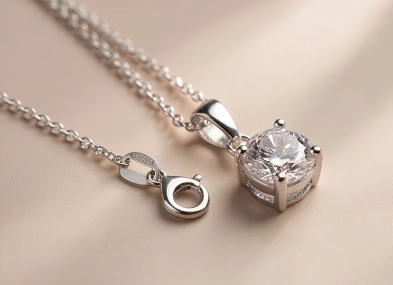 Dây chuyền phong thủy tuổi Dậu: Chọn đá, phối dây và bảng giá 8 Cận cảnh khớp nối bằng kim loại sáng bóng giữa mặt dây chuyền đá quý và sợi dây bạc