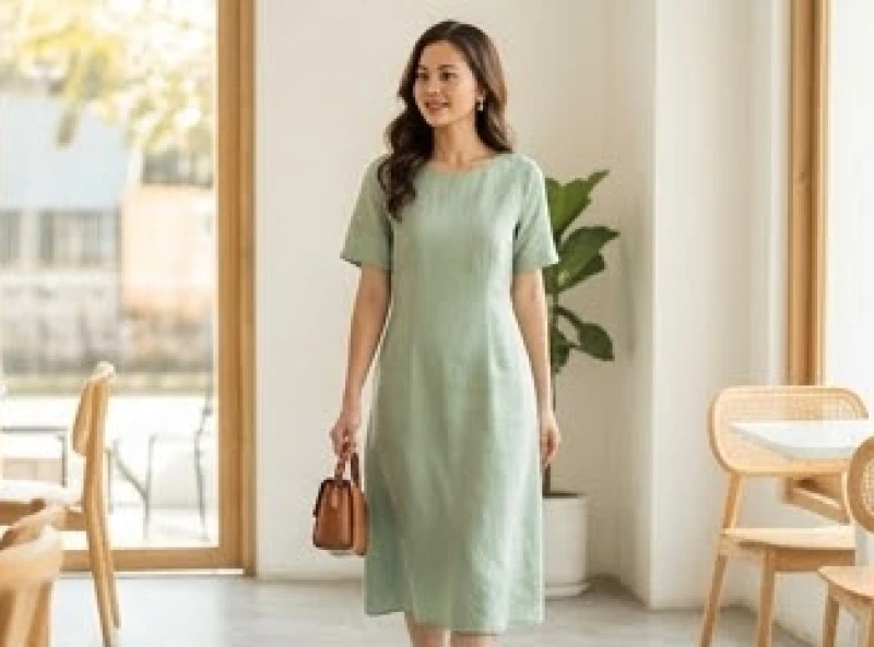 Cô gái mặc bộ trang phục dạo phố với tone màu xanh pastel nhã nhặn mang lại cảm giác thư thái