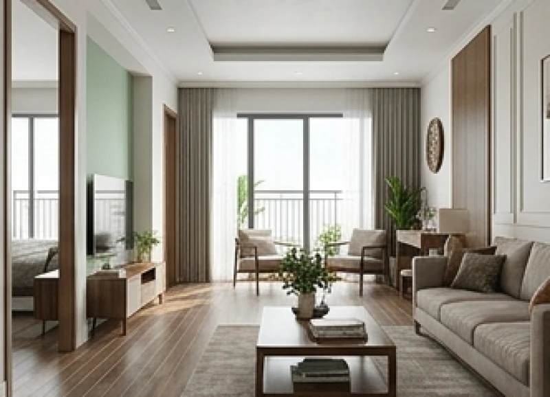Bố cục phòng khách đặt ngay phía sau cửa chính giúp đón trực tiếp nguồn năng lượng tươi mới
