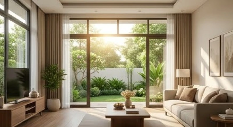 Phòng khách ngập tràn ánh sáng tự nhiên thiết kế hợp hướng Đông cho nam gia chủ cung Ly