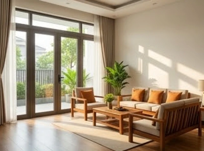 Phòng khách tràn ngập ánh sáng tự nhiên của ngôi nhà hướng Nam đón Sinh Khí