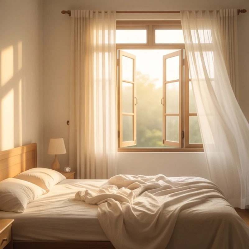 Mơ thấy đông người: Giải mã bối cảnh, tâm lý & cơ sở luận số 7 Căn phòng ngủ sáng sủa với cửa sổ mở toang đón luồng gió và ánh nắng ban mai rực rỡ