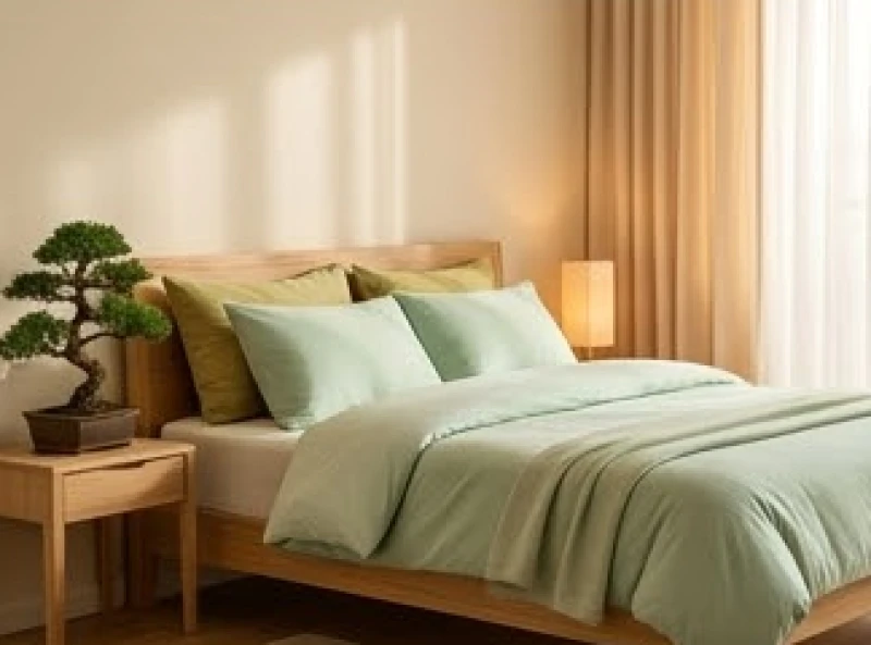 Hướng giường ngủ hợp tuổi Tuất: Quy tắc đo và cách hóa giải 8 Nội thất phòng ngủ với điểm nhấn ga giường màu xanh nhạt và xanh lá cây giúp củng cố bản mệnh Hỏa cho tuổi Giáp Tuất