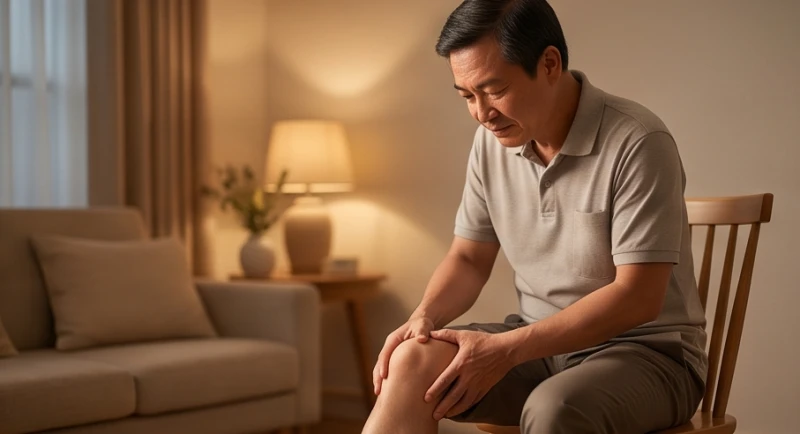 Người đàn ông cẩn thận xoa bóp khớp gối sau một ngày làm việc dài