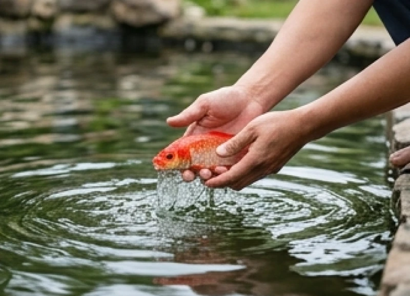 Chim sẻ bay vào nhà là điềm gì? Ý nghĩa phong thủy và cách xử lý 6 Đôi bàn tay nhẹ nhàng thả những chú cá chép đỏ xuống hồ nước trong xanh để làm việc thiện tích đức