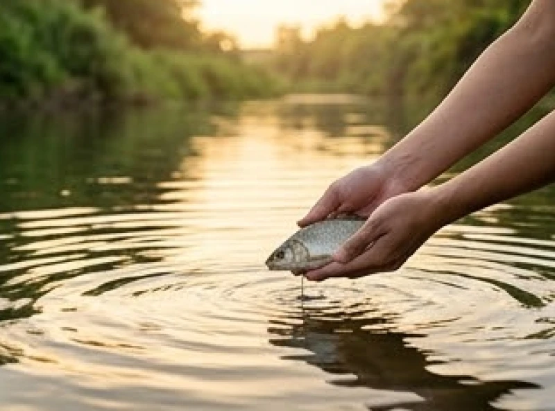 Thả cá chép về tự nhiên trong nghi thức phóng sinh tích đức vào ngày rằm hàng tháng