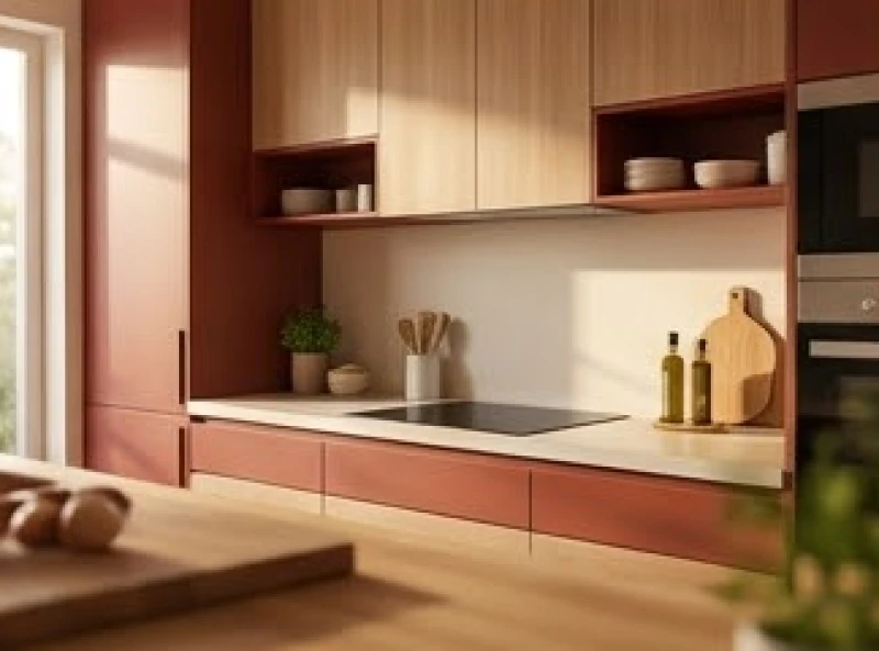 Bố trí không gian bếp màu ấm dành riêng cho nam mạng tuổi Giáp Thìn mệnh Hỏa để tăng cường sinh khí