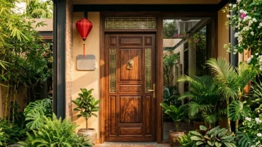 Mặt tiền ngôi nhà có thiết kế chuẩn phong thủy cửa chính cho người tuổi hợi đón vượng khí