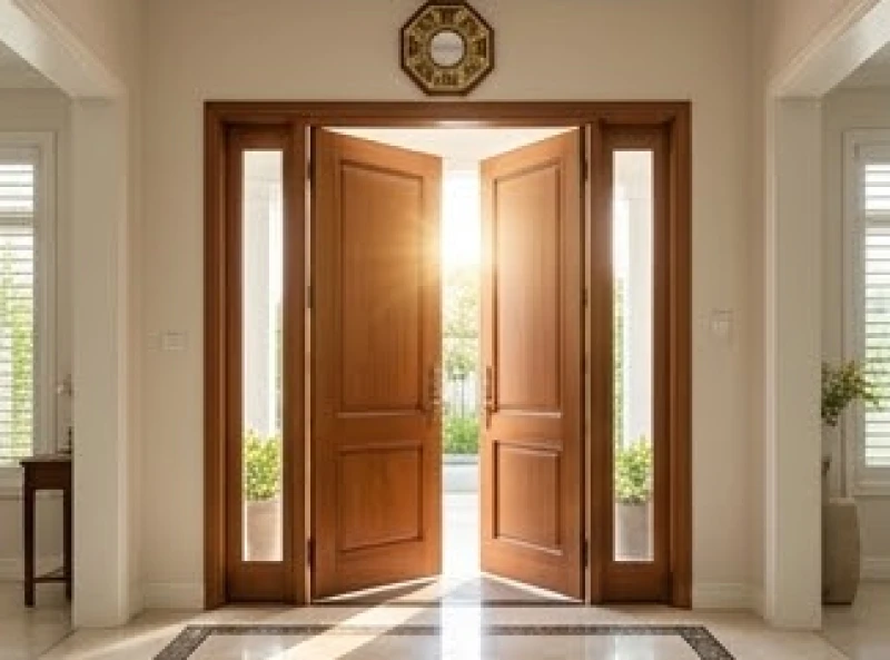 Hướng cửa chính hợp tuổi Ngọ: tra cứu Nam Nữ và cách hóa giải 1 Cửa chính làm bằng gỗ lớn mở rộng đón nắng sáng vào bên trong không gian nhà ở