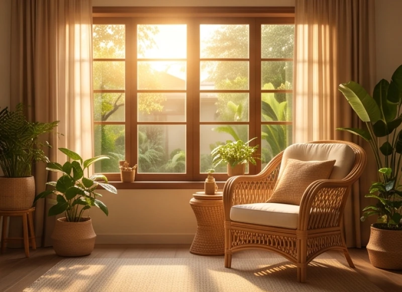 Không gian phòng khách ấm cúng đón nguồn ánh sáng tự nhiên rực rỡ từ cửa sổ lớn hướng Tây Nam