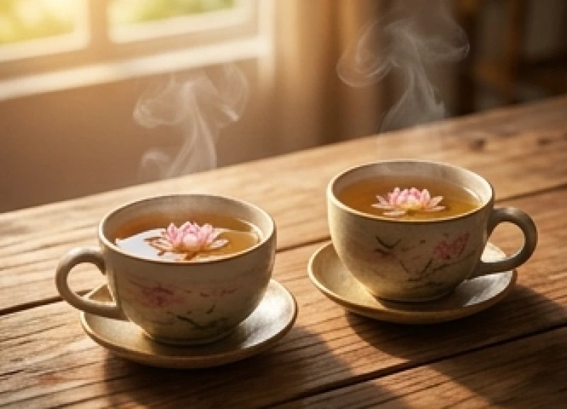 Tuổi Thân hợp kết hôn với tuổi nào: Bảng tra chi tiết & năm cưới 7 Hai tách trà sen bốc khói nghi ngút trên bàn gỗ mộc mạc thể hiện sự bình yên của cuộc sống hôn nhân bình hòa