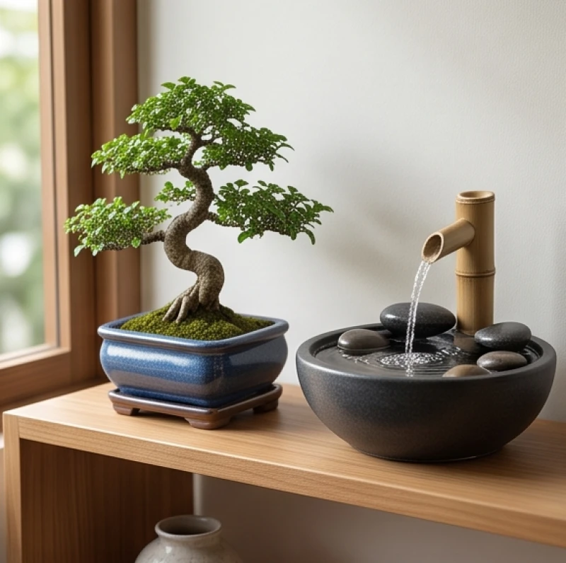 Tang Đố Mộc là gì: Ý nghĩa, hợp kỵ và cách bài trí phong thủy 1 Chậu cây dâu tằm bonsai tượng trưng cho bản mệnh tang đố mộc kết hợp cùng hồ nước phong thủy