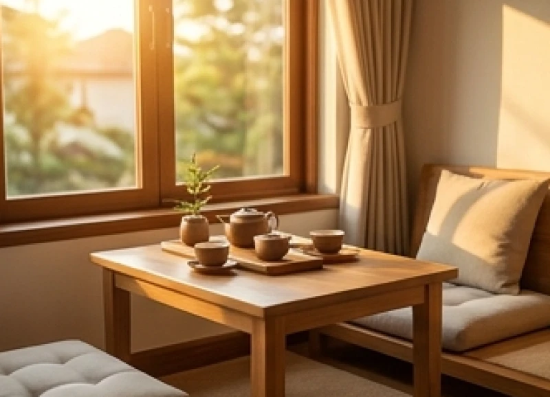 Khu vực bàn trà thanh lịch ngập tràn ánh sáng hướng Tây Bắc thu hút tài lộc cho nữ gia chủ