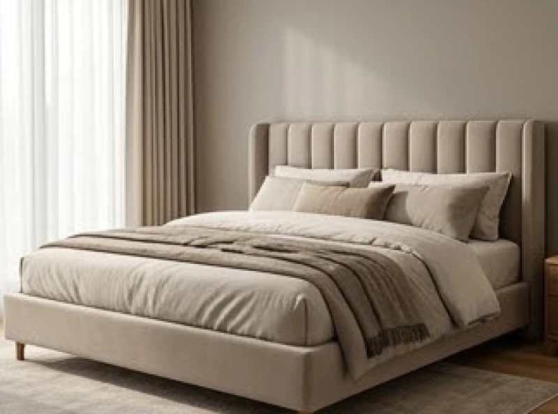 Giường ngủ bọc da cao cấp được kê tựa đầu sát vào bức tường vững chãi không có gương soi chiếu trực diện