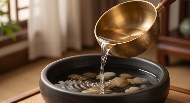 Sự kết hợp giữa yếu tố kim loại và dòng nước thể hiện quy luật ngũ hành Kim sinh Thủy