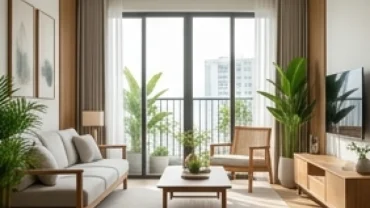 Không gian phòng khách ngập tràn ánh sáng và cây xanh giúp bạn hiểu rõ bản chất phong thủy là gì trong thực tế