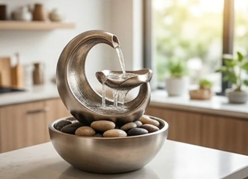 Thác nước phong thủy mini bằng kim loại kích hoạt năng lượng luân chuyển tài lộc cho gia chủ mệnh Thủy