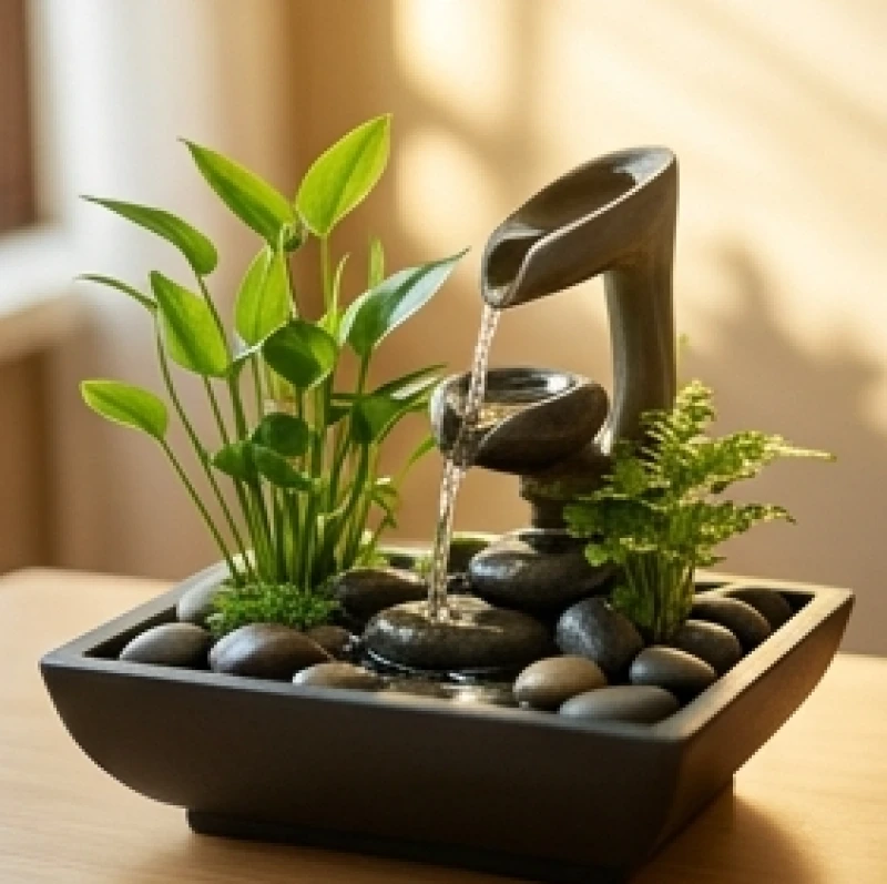 Bể cá nhỏ với cây thủy sinh xanh mướt tượng trưng cho dòng chảy êm đềm trong phong thủy của tuổi Ất Mão