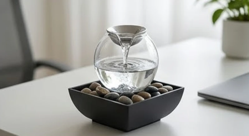 Dòng nước trong vắt chảy qua các viên đá cuội tượng trưng cho phong thủy mệnh thủy vượng tài