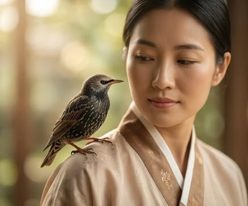 Chim đậu lên vai là điềm gì: Giải mã vai trái, vai phải 2 Chú chim sáo nhỏ nhẹ nhàng đậu trên vai phải của người phụ nữ, mang ý nghĩa hỷ sự theo phong thủy nam tả nữ hữu