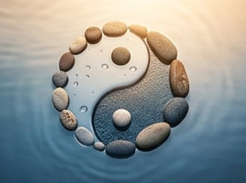 Biểu tượng âm dương ngũ hành lơ lửng trên mặt nước trong xanh tượng trưng cho Thiên Thượng Thủy