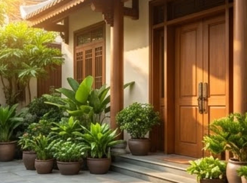 Xem số nhà hợp tuổi Thìn: Công thức cộng dồn và cách hóa giải 1 Khung cảnh hiên nhà với cây xanh và ánh sáng ấm áp tượng trưng cho phong thủy nhà ở tuổi thìn
