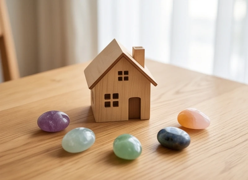 Cách chọn số nhà hợp tuổi Tý: công thức tính và mẹo hóa giải 1 Mô hình ngôi nhà nhỏ đặt trên bàn gỗ cùng các viên đá phong thủy ngũ hành đại diện cho bản mệnh