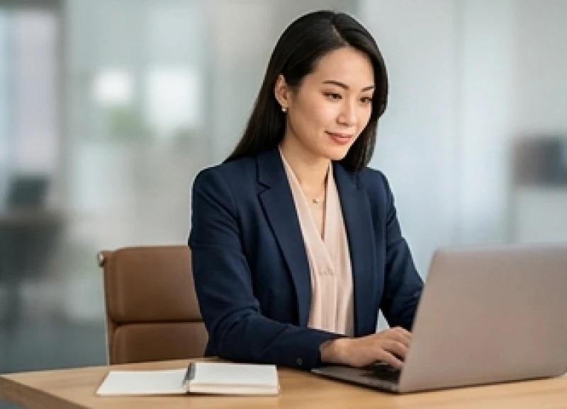 Người phụ nữ tự tin làm việc tại văn phòng để lộ rõ nốt ruồi ở cùi chỏ tay