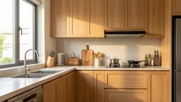 Không gian tuân thủ nghiêm ngặt các nguyên lý phong thủy phòng bếp với ánh sáng ngập tràn