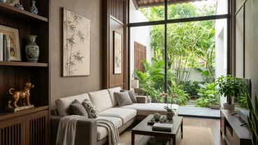 Không gian thiết kế chuẩn phong thủy phòng khách cho người tuổi Ngọ với màu sắc hài hòa và nội thất sang trọng