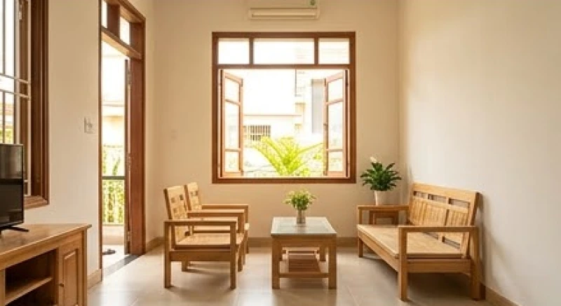 Không gian phòng khách sáng sủa gọn gàng giúp gia chủ đón nhận các luồng sinh khí tốt lành