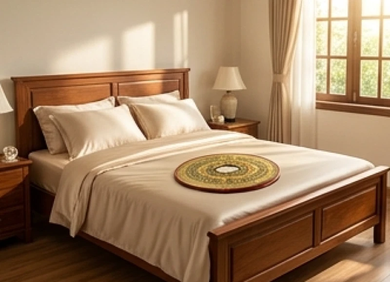 Chiếc la bàn phong thủy đặt trên giường ngủ giúp xác định hướng Đông Bắc nhằm hỗ trợ sức khỏe xương khớp